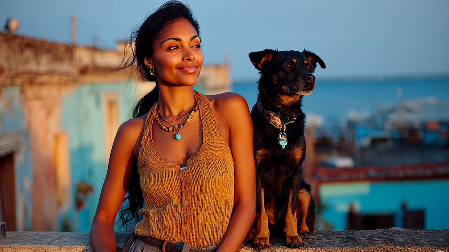 Valentina Durán en una terraza colonial de Santo Domingo al atardecer